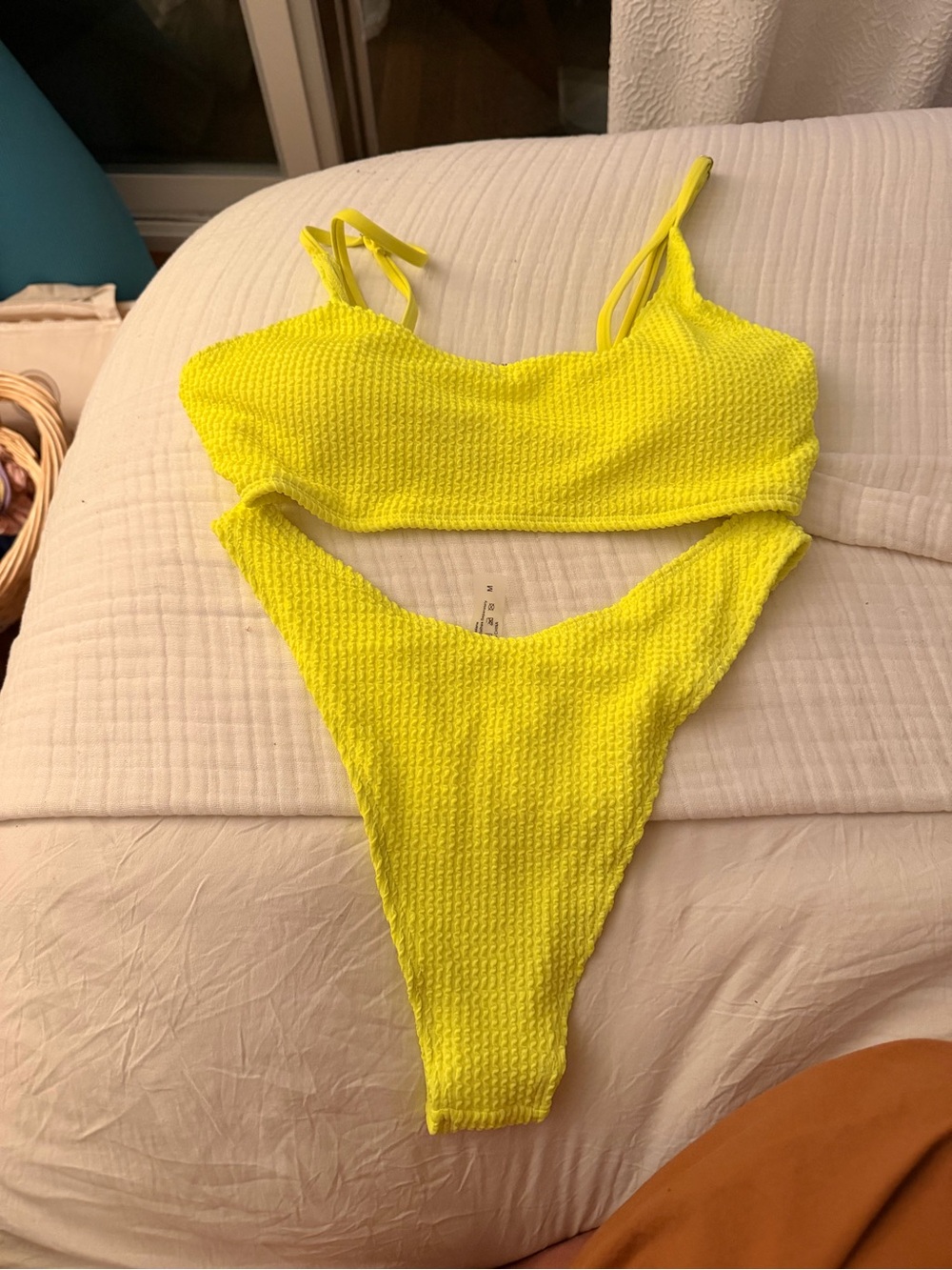 SHEIN Bright Yellow Textured Bikini Set